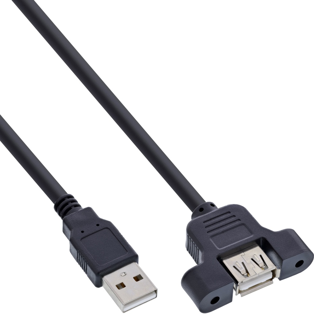 Kabel USB 2.0 Stecker A auf Einbaubuchse A 0,6m black mit Halterung zum Verschrauben der Einbaubuchse
