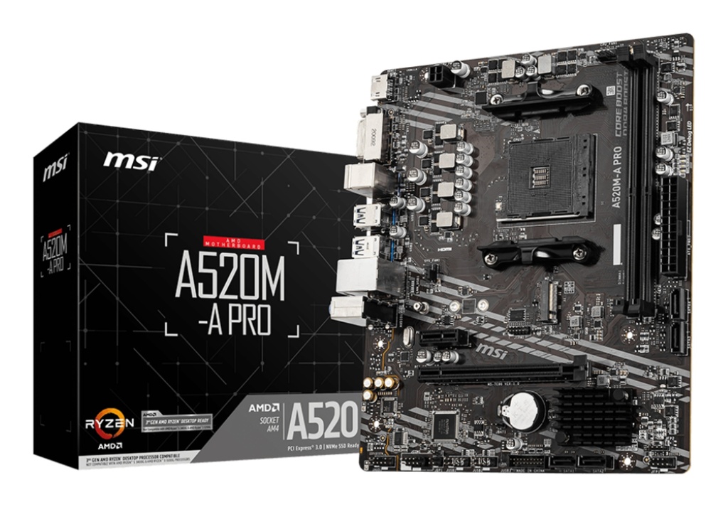 [7C96-001R] MSI A520M-A PRO | Socket AM4 | AMD A520 | 2xDDR4 | Micro-ATX | Moederbord