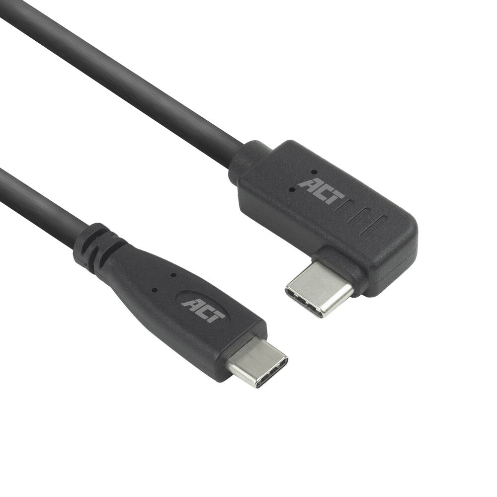 [AC7407] ACT USB 3.0 10Gbps 60W USB Type-C (recht) naar USB Type-C (haaks links/rechts) kabel, 2 meter