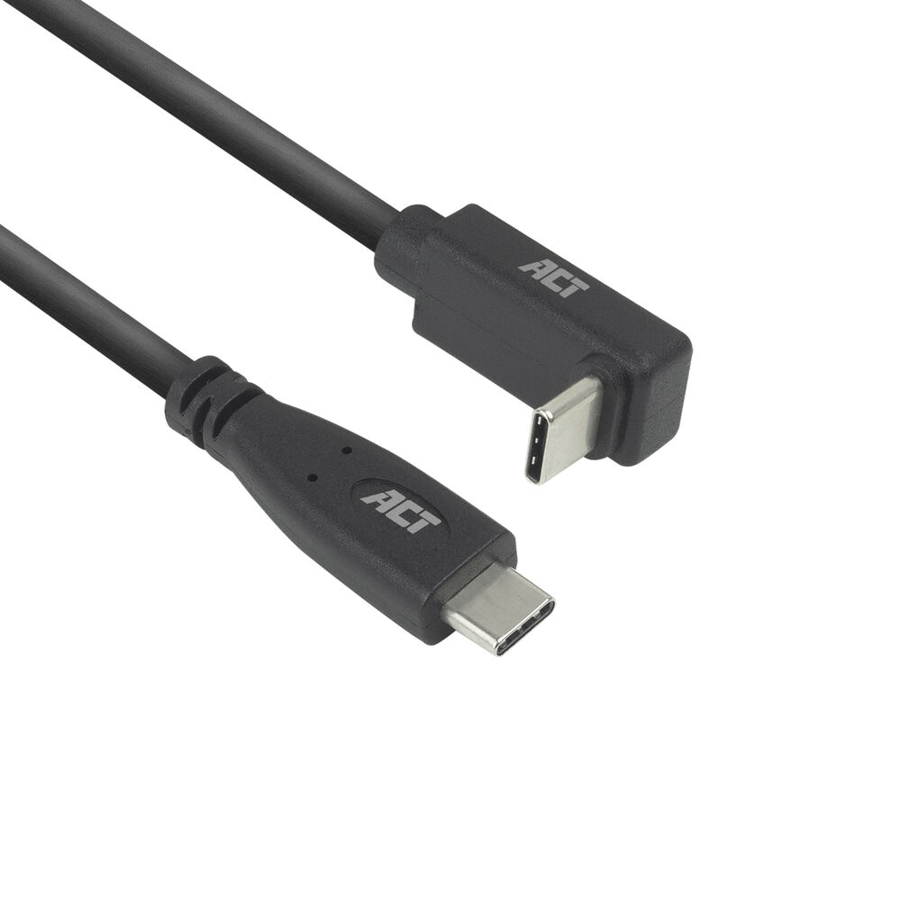 [AC7472] ACT USB 3.0 10Gbps 60W USB Type-C (recht) naar USB Type-C (haaks boven/beneden) kabel, 2 meter