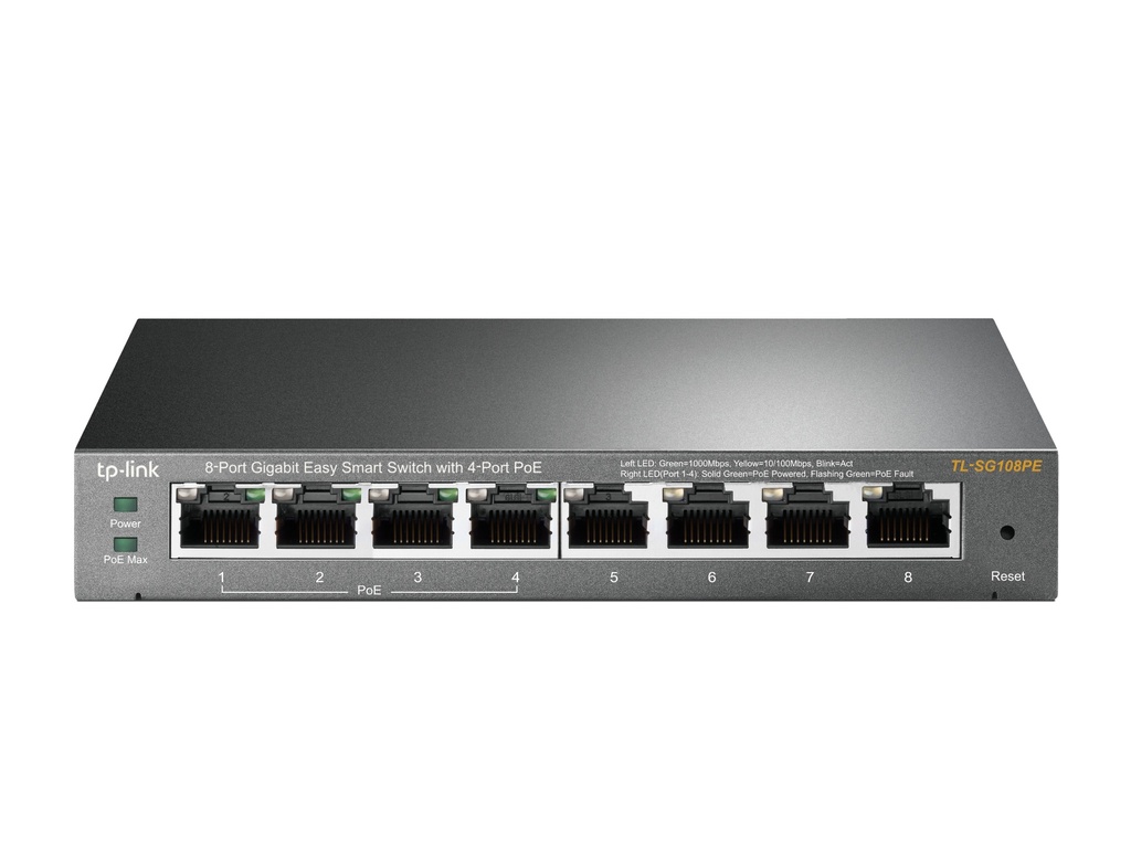 [TL-SG108PE] TP-Link TL-SG108PE | 8-Poorts Gigabit Easy Smart Switch | 4x PoE+ | Managed