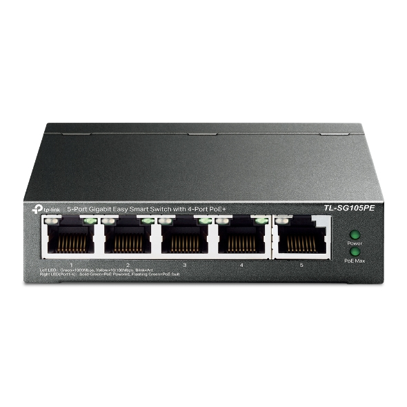 [TL-SG105PE] TP-LINK Switch TL-SG105PE 5xGBit 4xPoE+ Unmanaged/Easy Smart Metallgehäuse