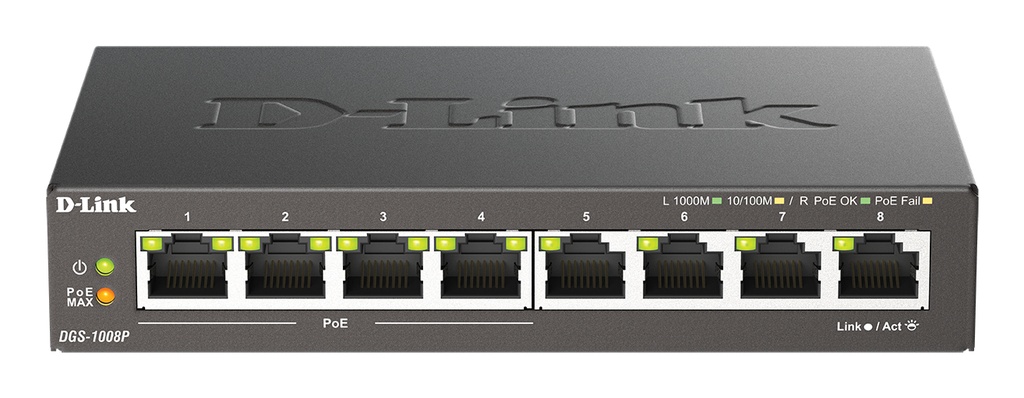 [DGS-1008P/E] D-Link Switch DGS-1008P 8xGBit (4xPoE - 68W) Unmanaged