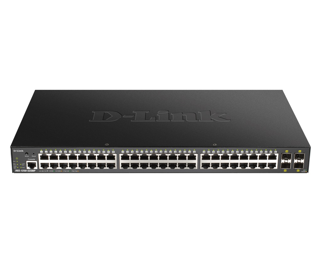 D-Link Switch DGS-1250-52XMP 48xGBit/4xSFP+ PoE (370W) 19" Managed